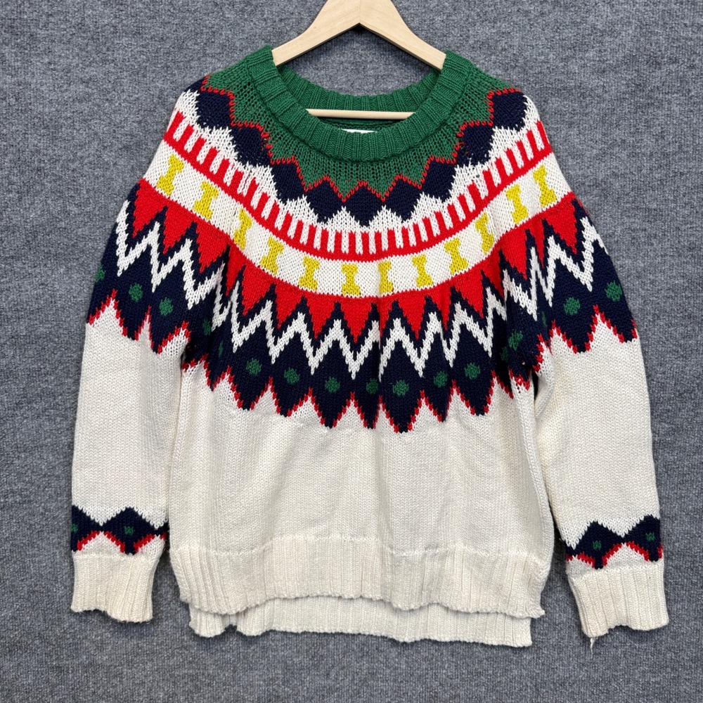 Aerie Size Medium Sweater White Nordic Fair Isle Yoke Ski Holiday Preppy Cozy